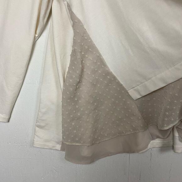 LOGO Lounge Open Cardigan Cream Swiss Dot Chiffon Trim Pockets Size 1X - Picture 5 of 8
